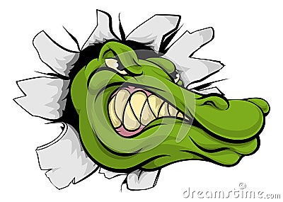 Crocodile or alligator head breaking through wall Vector Illustration