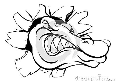 Crocodile or alligator head breaking through wall Vector Illustration