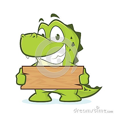 Crocodile or alligator holding a plank of wood Vector Illustration