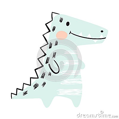 Crocodile baby cute print set. Dinosaur. Cool african animal Vector Illustration