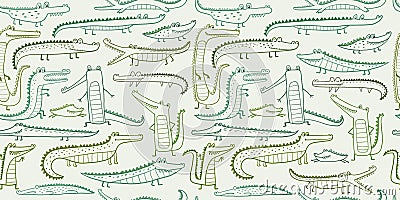 Crocodile Cute Characters. Childish Style. Seamless Pattern for your design Vector Illustration