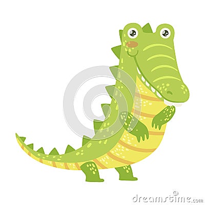 Crocodile Cute Toy Animal With Detailed Elements Part Of Fauna Collection Of Childish Vector Stickers Vector Illustration