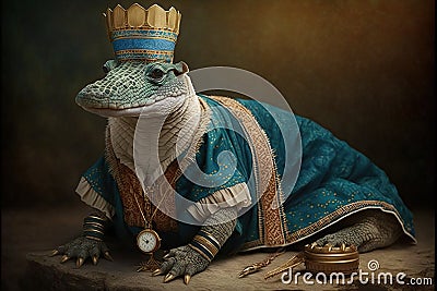 Crocodile in egyptian dress, concept of Animal symbolism, created with Generative AI technology Stock Photo
