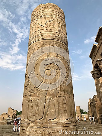 Pillar in Egypt Shows Image of Egyptian Crocodile God Sobek. Editorial Stock Photo