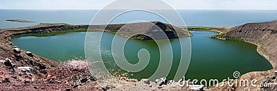 Crocodile lake on Central island on Lake Turkana, Kenya. Stock Photo