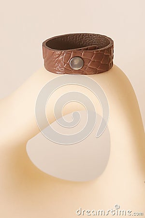 crocodile leather studded brown bracelet closeup photo on white wall background Stock Photo