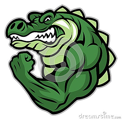 Crocodile mascot show his muscle arm Vector Illustration