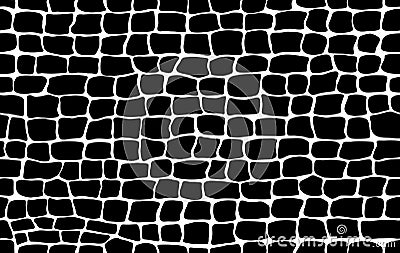 Reptile or crocodile skin. Animal print, spotted surface monochrome black background. Vector seamless texture Vector Illustration