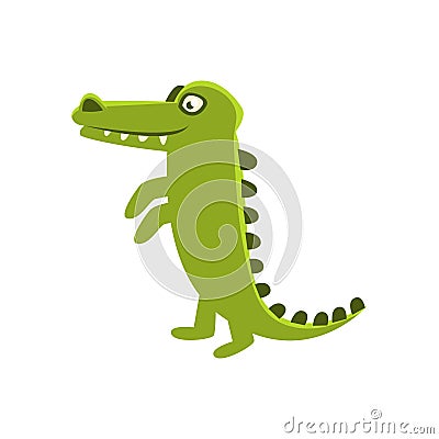 Crocodile Smiling Standing Upright, Cartoon Character And His Everyday Wild Animal Activity Illustration Vector Illustration