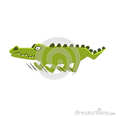 Crocodile Suddenly Breaking The Run , Cartoon Character And His Everyday Wild Animal Activity Illustration Vector Illustration