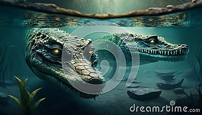 Crocodile under water. Generative AI Stock Photo