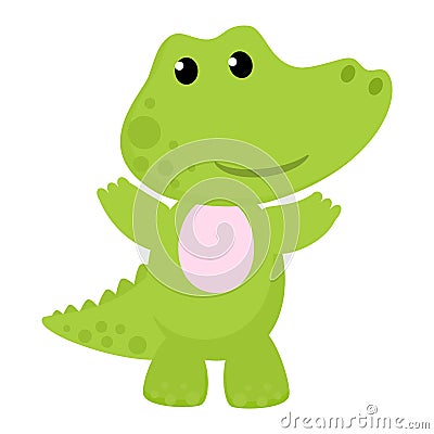 Crocodile vector cartoon crocodilian character of green alligator playing in kids playroom illustration animalistic Vector Illustration