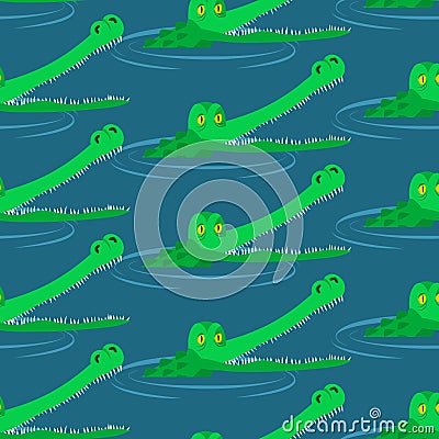 Crocodile in water seamless pattern. Vector Illustration