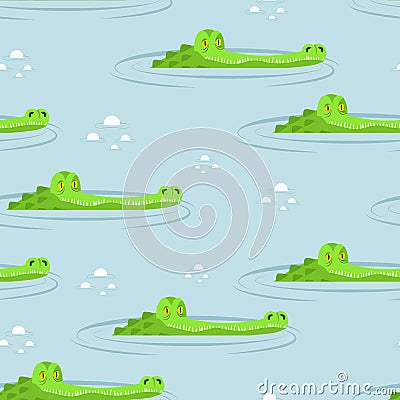 Crocodile in water seamless pattern. Vector Illustration