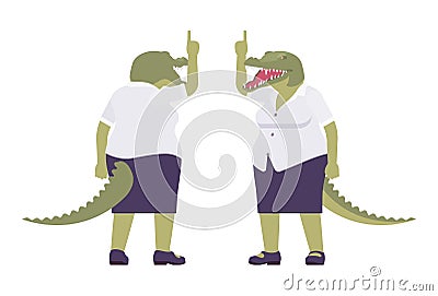 Crocodile woman, green reptile, animal head, tail human pointing up Vector Illustration