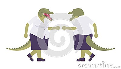 Crocodile woman, green reptile lady, animal head, tail human walking Vector Illustration