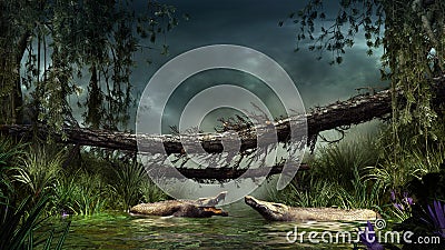 Crocodiles in the marsh Stock Photo