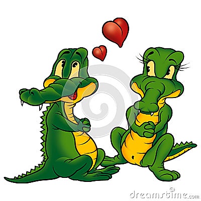 Crocodilian love Cartoon Illustration