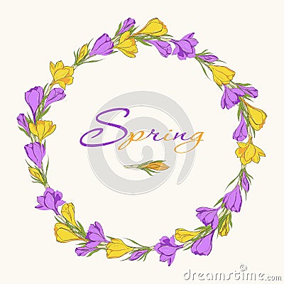 Crocus wreath 1 purple yellow Vector Illustration