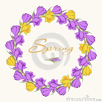 Crocus wreath 2 purple yellow Vector Illustration