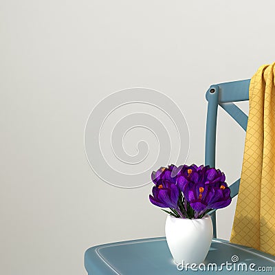 Crocuses on a blue chair Stock Photo