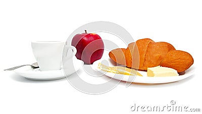 Croissant with coffee, cheese and apple Stock Photo