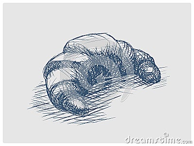 Croissant hand drawn blue sketch raster Cartoon Illustration