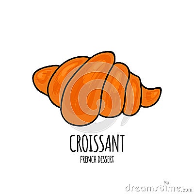 Croissant icon. Hand drawn french croissant. Sweet pastries logo. Vector illustration for bakery, design menu, label and Vector Illustration