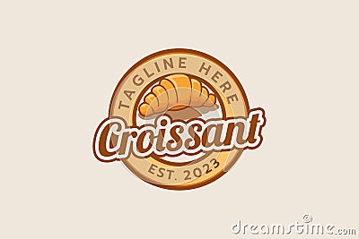 croissant logo with a combination of a croissant and beautiful lettering in emblem form Vector Illustration