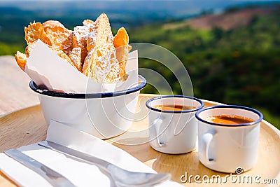 Croissant and Milked Tea to Dip Stock Photo