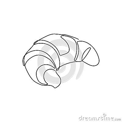 Croissant one line art. Continuous line drawing of butter roll, French pastries. Vector Illustration