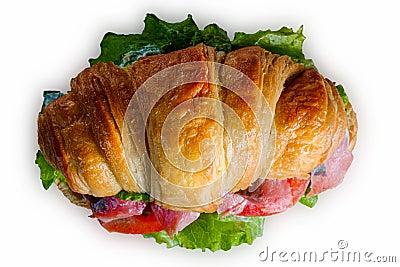 Croissant sandwiche with salmon red fish isolated on a white background Stock Photo