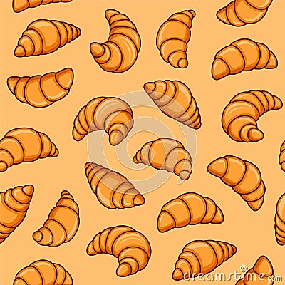 Croissant Seamless Pattern. Sweet Cute Dessert Background. Vector Vector Illustration