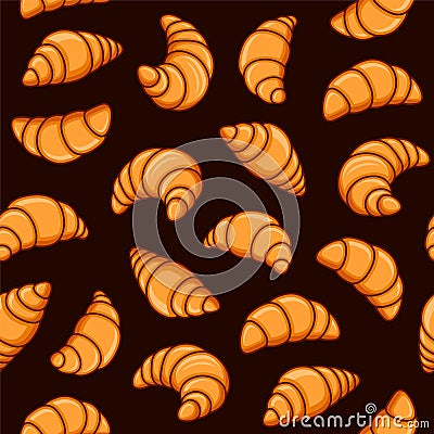 Croissant Seamless Pattern. Sweet Cute Dessert Background. Vector Vector Illustration