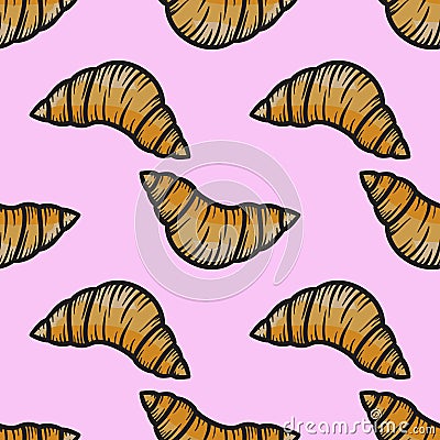 Croissant seamless pattern vector sweet cake hand drawn illustration Vector Illustration