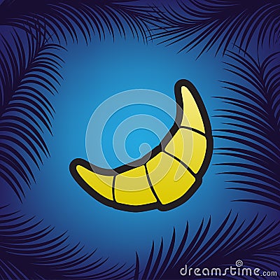 Croissant simple sign. Vector. Golden icon with black contour at Vector Illustration
