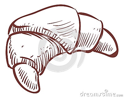 Croissant sketch. French crescent shape pastry. Sweet bakery symbol Vector Illustration