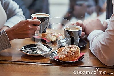 Croissants and coffee, french breakfast in cafe in Paris Stock Photo