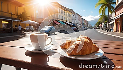 Croissants and a cup of coffee on the table in reunion island Stock Photo