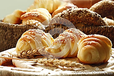 Croissants and various bakery products Stock Photo