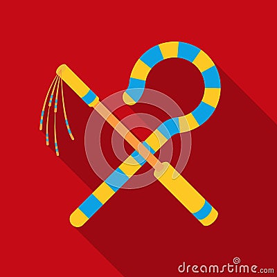 Crook and flail icon in flat style isolated on white background. Ancient Egypt symbol stock vector illustration. Vector Illustration