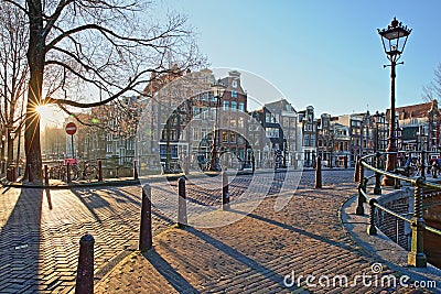 Crooked and colorful heritage buildings along Herengracht Canal and next to Brouwersgracht Canal, Amsterdam Stock Photo