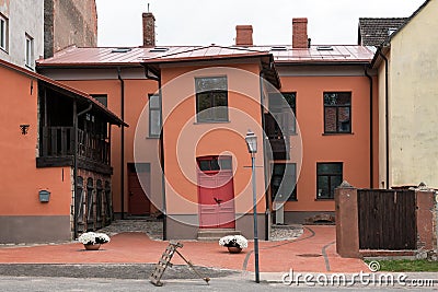 Crooked house in centre of Cesis town, Latvia Stock Photo