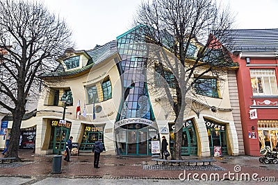 Crooked little house Krzywy Domek in Sopot, Poland Editorial Stock Photo