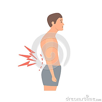 Crooked man with lower back pain illustration Vector Illustration