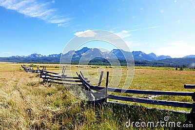 Crooked Rail Fence & Sawtooth Mountains Stock Photo