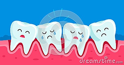 Crooked teeth in children. periodontitis disease. concept of pediatric dentistry Cartoon Illustration