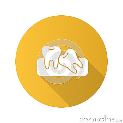 Crooked teeth flat design long shadow glyph icon Vector Illustration