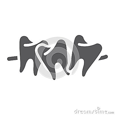 Crooked teeth glyph icon, dental and dentistry, cavity sign, vector graphics, a solid pattern on a white background. Vector Illustration