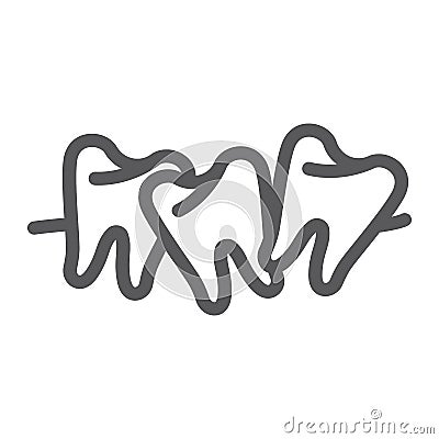 Crooked teeth line icon, dental and dentistry, cavity sign, vector graphics, a linear pattern on a white background. Vector Illustration